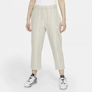 Nike Sportswear Cropped Sweatpants Womens Size Medium Tan Striped Lounge Comfy